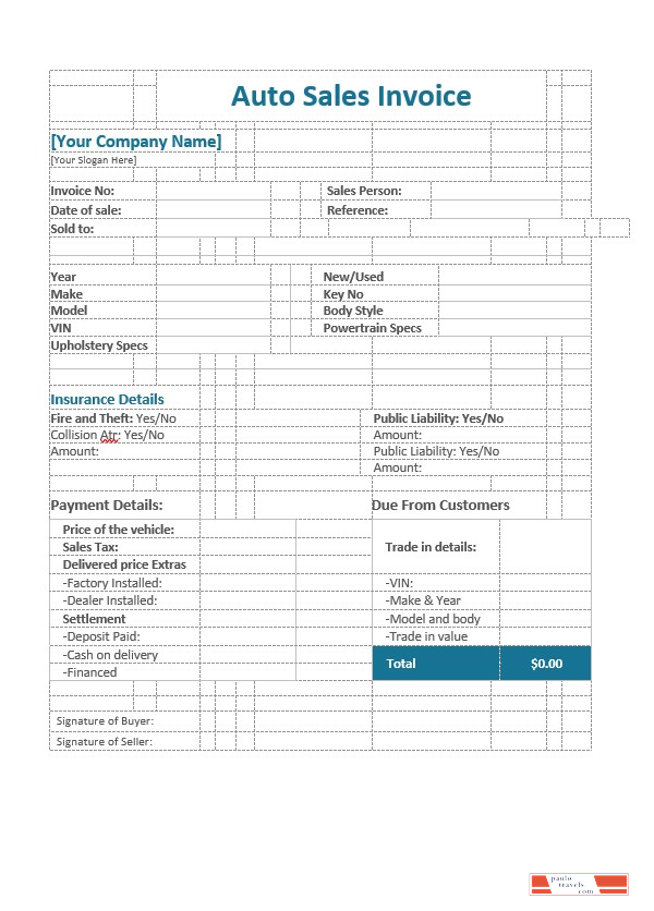 Auto Sales Invoice Template PSD template